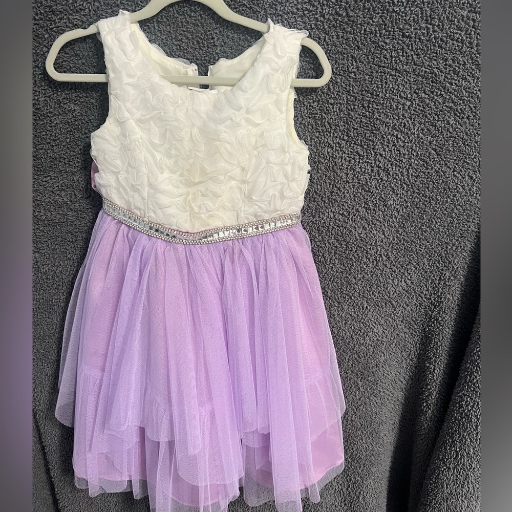 Elegant White and Purple Kids Dress